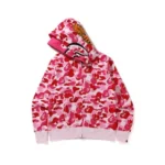 Pink BAPE Big ABC Camo Shark Wide Full Zip up Double Hoodie