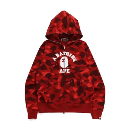 Red BAPE Color Camo College Full Zip Hoodie