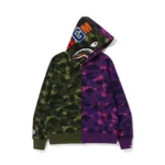 Green Purple BAPE Color Camo Shark Full Zip Hoodie