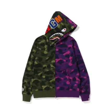 Green Purple BAPE Color Camo Shark Full Zip Hoodie
