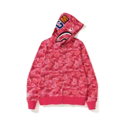 Pink BAPE Fire Camo Shark Full Zip Hoodie