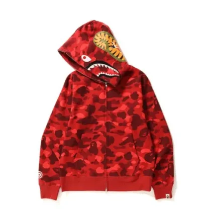 BAPE Red Color Camo Shark Full Zip Hoodie