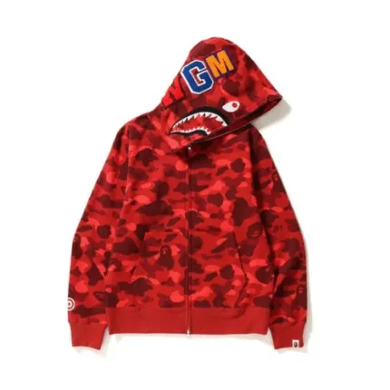 BAPE Red Color Camo Shark Full Zip Hoodie