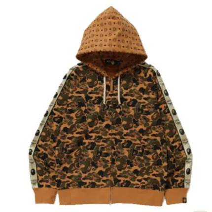 BAPE X MCM CAMO ZIP HOODIE BROWN