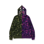 Green Purple BAPE Color Camo Shark Full Zip Hoodie