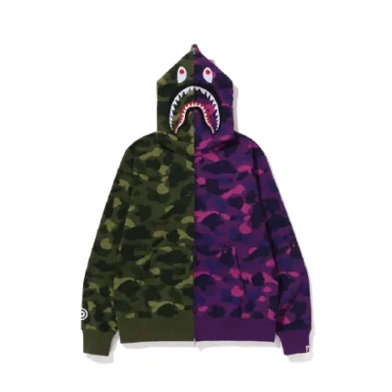 Green Purple BAPE Color Camo Shark Full Zip Hoodie