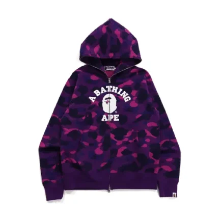 Purple BAPE Color Camo College Full Zip Hoodie