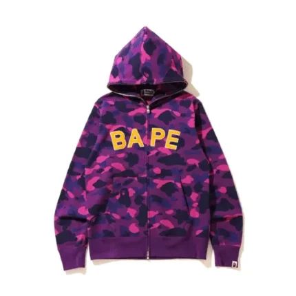 Purple BAPE Color Camo Logo Full Zip Hoodie