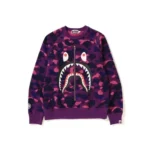 Purple BAPE Color Camo Metal Zip Shark Crewneck