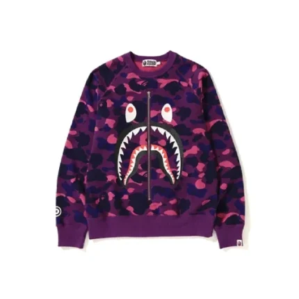 Purple BAPE Color Camo Metal Zip Shark Crewneck