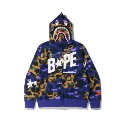 Purple BAPE x Heron Preston Mix 1st Camo Shark Relaxed Fit Full Zip Hoodie