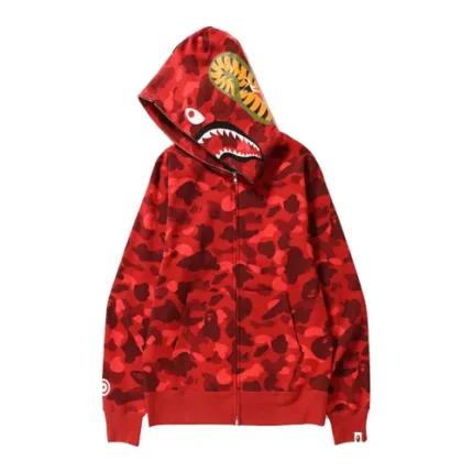 Red BAPE Color Camo Shark Full Zip Hoodie