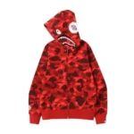 Red BAPE Color Camo Shark Full Zip Hoodie