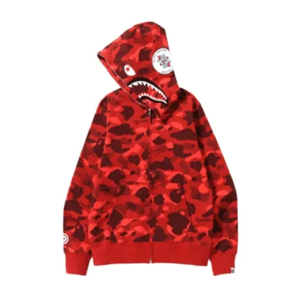 Red BAPE Color Camo Shark Full Zip Hoodie
