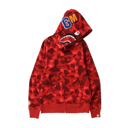 Red BAPE Color Camo Shark Full Zip Hoodie