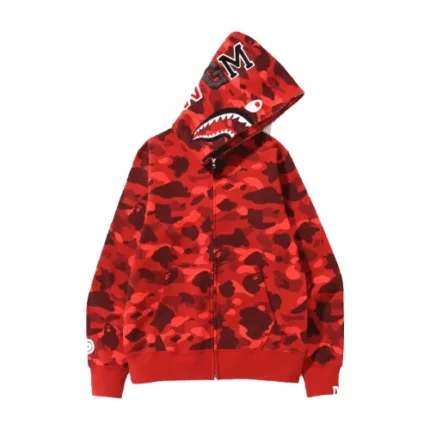Red BAPE Color Camo Shark Full Zip Hoodie