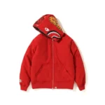 Red BAPE Color Camo Shark Hoodie Down Jacket