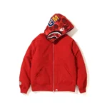 Red BAPE Color Camo Shark Hoodie Down Jacket