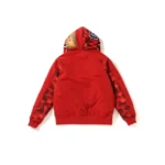 Red BAPE Color Camo Shark Hoodie Down Jacket