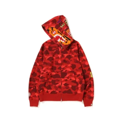 Red BAPE Color Camo Tiger Full Zip Hoodie