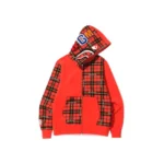 Red BAPE Logo Check Shark Full Zip Hoodie