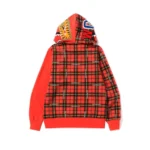Red BAPE Logo Check Shark Full Zip Hoodie