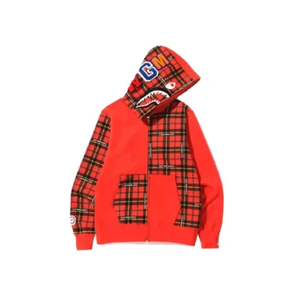 Red BAPE Logo Check Shark Full Zip Hoodie