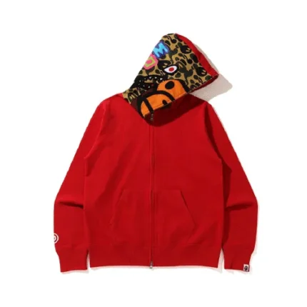 Red BAPE Milo Shark Full Zip Hoodie