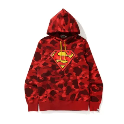Red BAPE x DC Superman Camo Pullover Hoodie