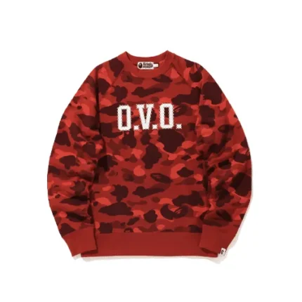 Red BAPE x OVO Color Camo Crewneck