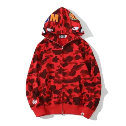 BAPE 1ST OG Red Full Camo Shark Full Zip up Hoodie