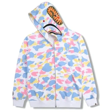BAPE White Camouflage Casual Cardigan Hooded Sweatshirt